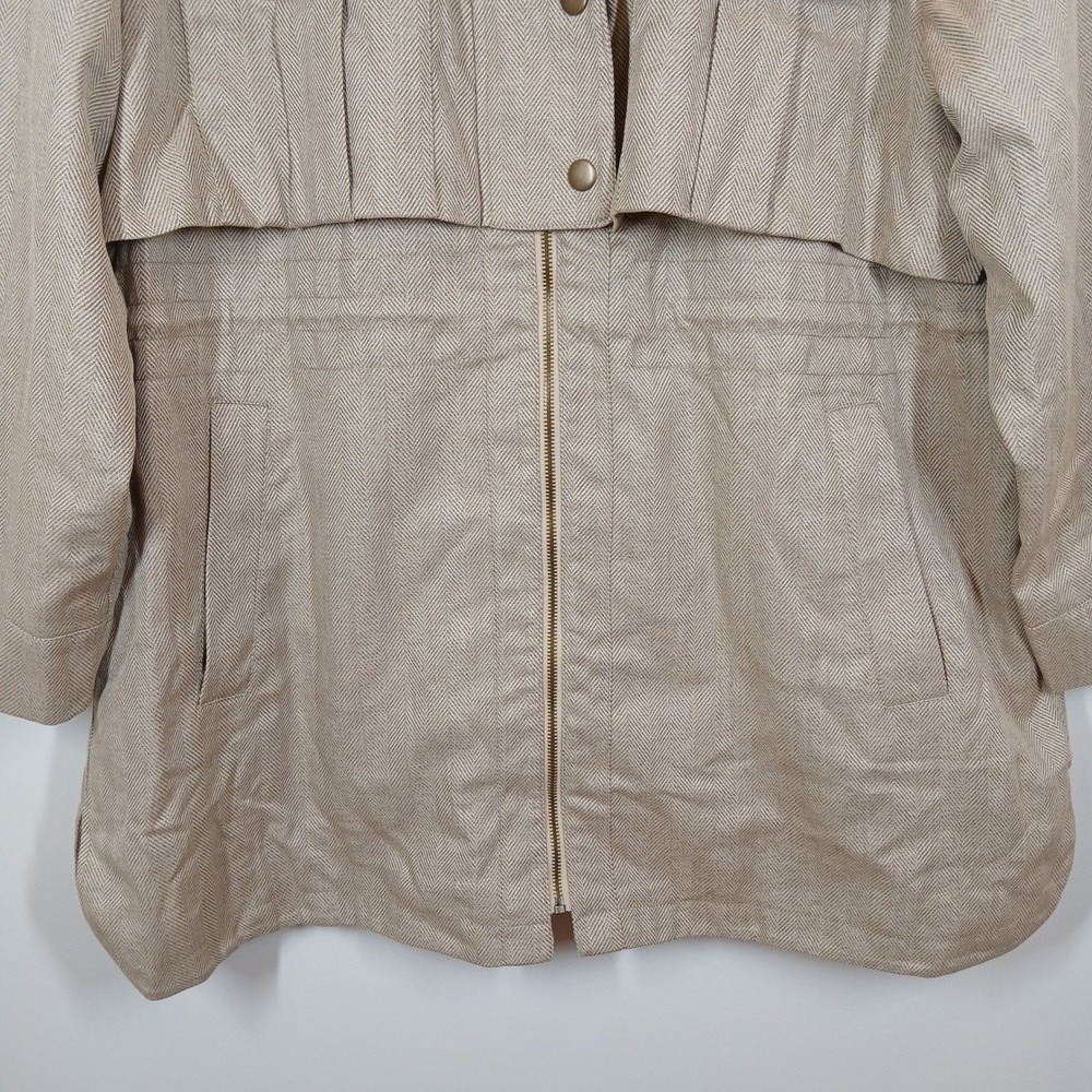 Banana Republic Tan Herringbone Utility Jacket XXL Zip Front Drawstring Waist - Picture 2 of 9